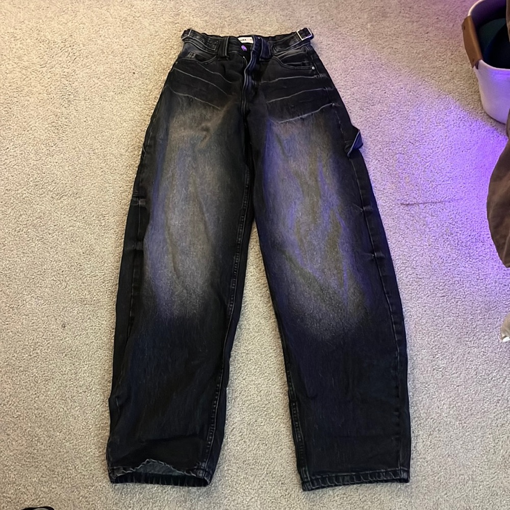 bershka black grey baggy jeans size us:00 EUR 32